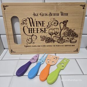 Cheese Knife Set w/ Wooden Board 4pc Charcuterie Tools Gift Wine Party Tray